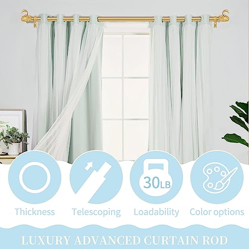 TANGWIN Gold Curtain Rods for Windows 48 to 84 Inch(4-7ft),1 Inch Adjustable Curtain Rod,Heavy Duty Window Rods,Decorative Swan Finials Drapery Pole,Telescoping Single Rod for Bedroom 36-88",Brass - Image 4
