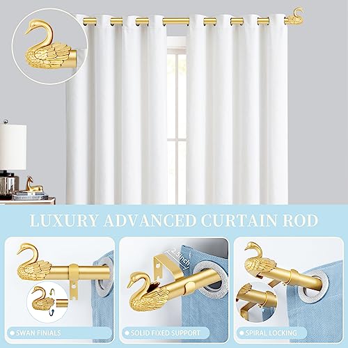 TANGWIN Gold Curtain Rods for Windows 48 to 84 Inch(4-7ft),1 Inch Adjustable Curtain Rod,Heavy Duty Window Rods,Decorative Swan Finials Drapery Pole,Telescoping Single Rod for Bedroom 36-88",Brass - Image 2