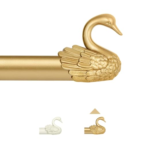 TANGWIN Gold Curtain Rods for Windows 48 to 84 Inch(4-7ft),1 Inch Adjustable Curtain Rod,Heavy Duty Window Rods,Decorative Swan Finials Drapery Pole,Telescoping Single Rod for Bedroom 36-88",Brass - Image 1