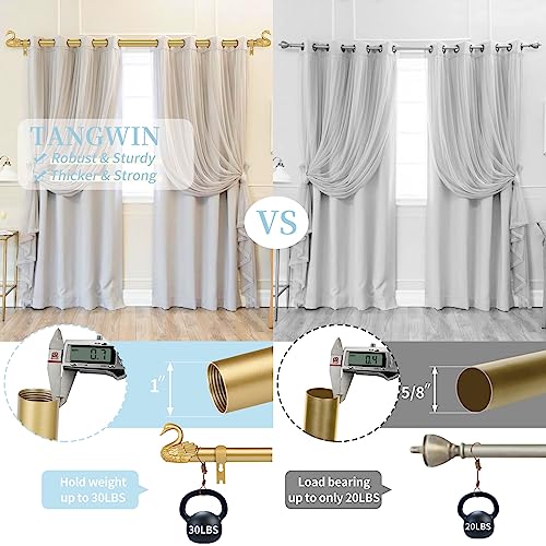 TANGWIN Gold Curtain Rods for Windows 48 to 84 Inch(4-7ft),1 Inch Adjustable Curtain Rod,Heavy Duty Window Rods,Decorative Swan Finials Drapery Pole,Telescoping Single Rod for Bedroom 36-88",Brass - Image 3