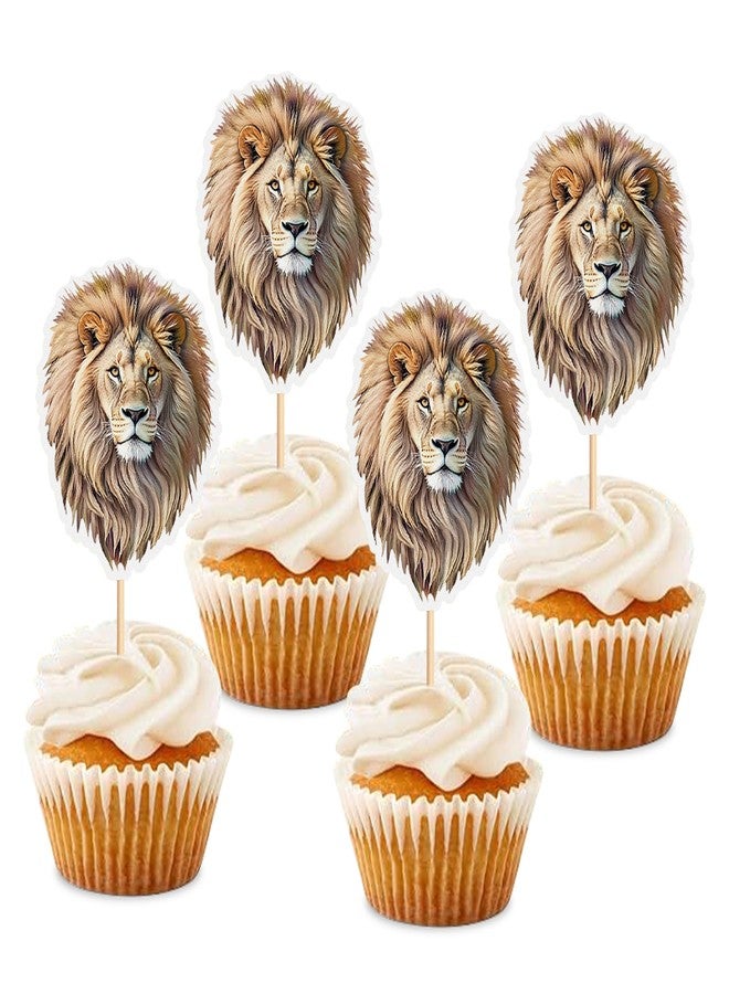 Ercadio 24 PCS Lion Cupcake Toppers Jungle Safari Animal Picks for Lion Animal Theme Baby Shower Kids Boys Girls Birthday Party Cake Decorations - Image 1