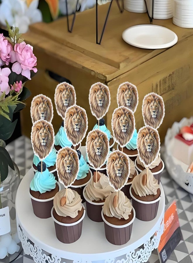 Ercadio 24 PCS Lion Cupcake Toppers Jungle Safari Animal Picks for Lion Animal Theme Baby Shower Kids Boys Girls Birthday Party Cake Decorations - Image 4