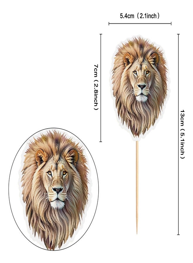 Ercadio 24 PCS Lion Cupcake Toppers Jungle Safari Animal Picks for Lion Animal Theme Baby Shower Kids Boys Girls Birthday Party Cake Decorations - Image 2