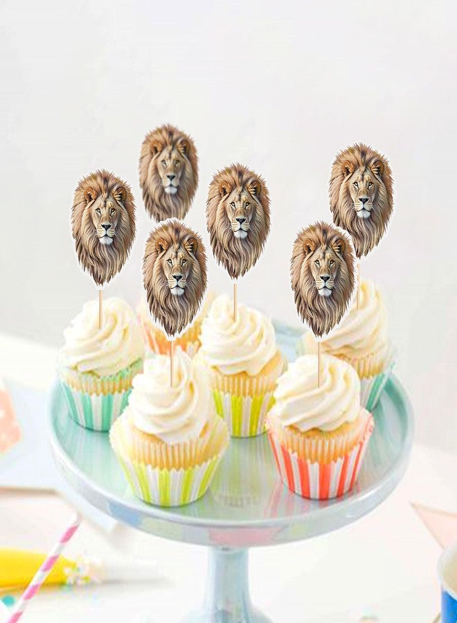 Ercadio 24 PCS Lion Cupcake Toppers Jungle Safari Animal Picks for Lion Animal Theme Baby Shower Kids Boys Girls Birthday Party Cake Decorations - Image 5