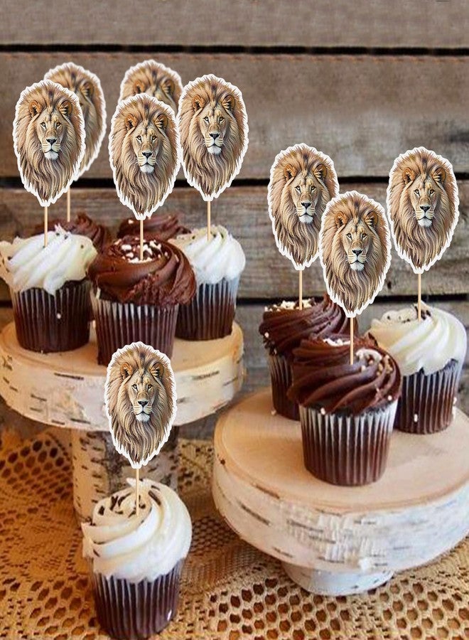 Ercadio 24 PCS Lion Cupcake Toppers Jungle Safari Animal Picks for Lion Animal Theme Baby Shower Kids Boys Girls Birthday Party Cake Decorations - Image 3