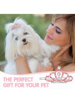 Mtlee MTLEE Crystal Rhinestone Hair Accessories - 2 Tiara Clips for Dogs, Girls and Pet Grooming Costumes (Pink)  - Image 5