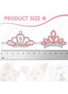 Mtlee MTLEE Crystal Rhinestone Hair Accessories - 2 Tiara Clips for Dogs, Girls and Pet Grooming Costumes (Pink)  - Image 2
