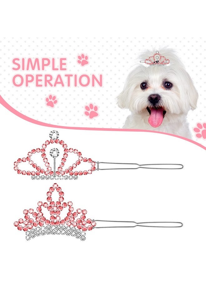 MTLEE Crystal Rhinestone Hair Accessories - 2 Tiara Clips for Dogs, Girls and Pet Grooming Costumes (Pink) - Image 3