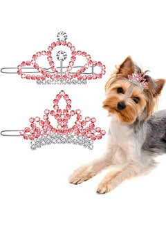 Mtlee MTLEE Crystal Rhinestone Hair Accessories - 2 Tiara Clips for Dogs, Girls and Pet Grooming Costumes (Pink)  - Image 1