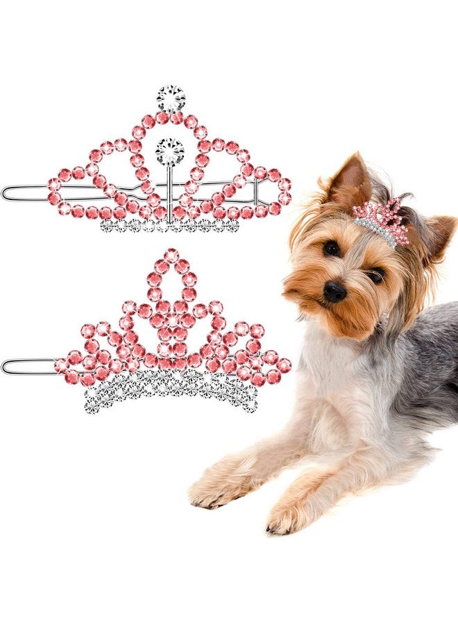 MTLEE Crystal Rhinestone Hair Accessories - 2 Tiara Clips for Dogs, Girls and Pet Grooming Costumes (Pink) - Image 1
