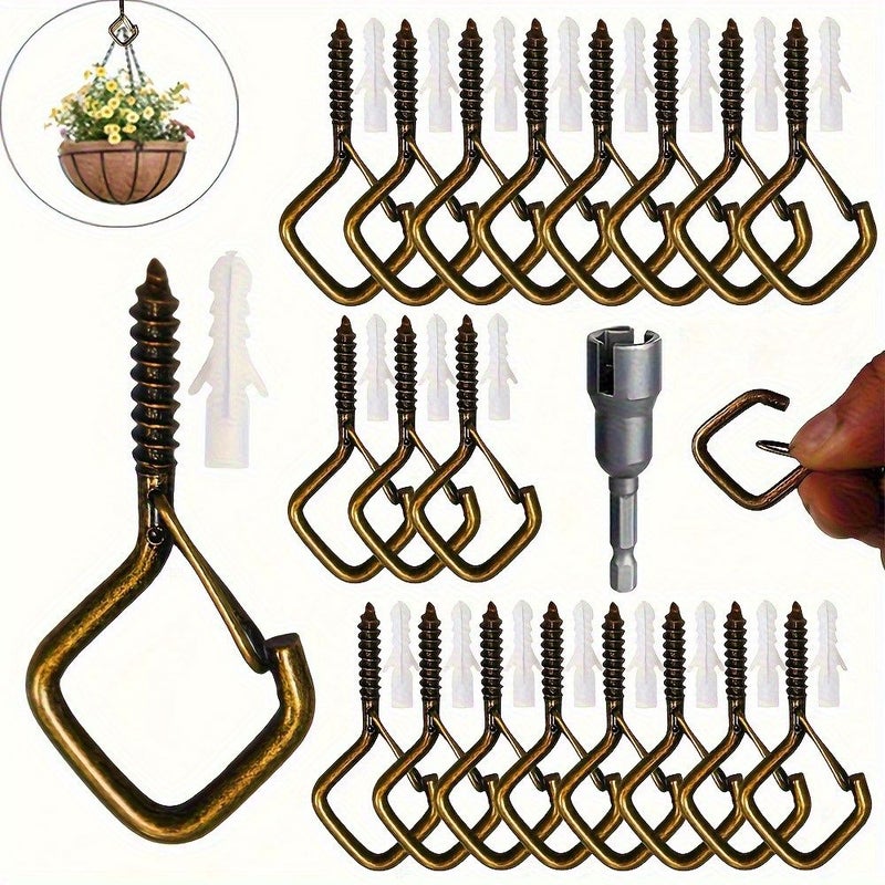 32 8 Adjustable Bronze Screw Wall Hooks Heavy Duty Metal Outdoor Decorative Hangers - Image 1