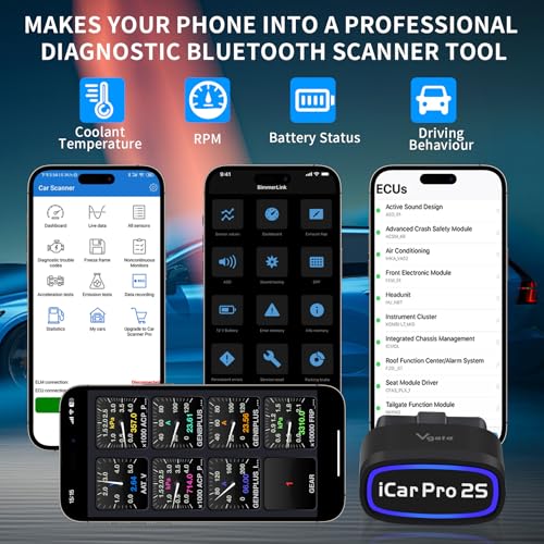 vLinker iCar Pro 2S OBD2 Bluetooth Adapter Check Engine Vehicle Code Reader Diagnostic Scanner Tools for iOS&Android and Windows Made for Electric (EV) and Hybrid Vehicles - Image 3