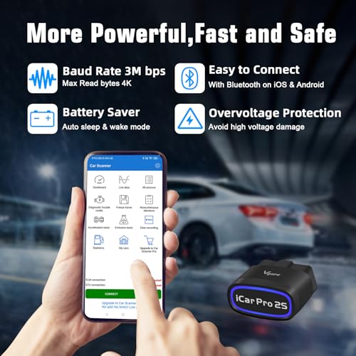 vLinker iCar Pro 2S OBD2 Bluetooth Adapter Check Engine Vehicle Code Reader Diagnostic Scanner Tools for iOS&Android and Windows Made for Electric (EV) and Hybrid Vehicles - Image 4