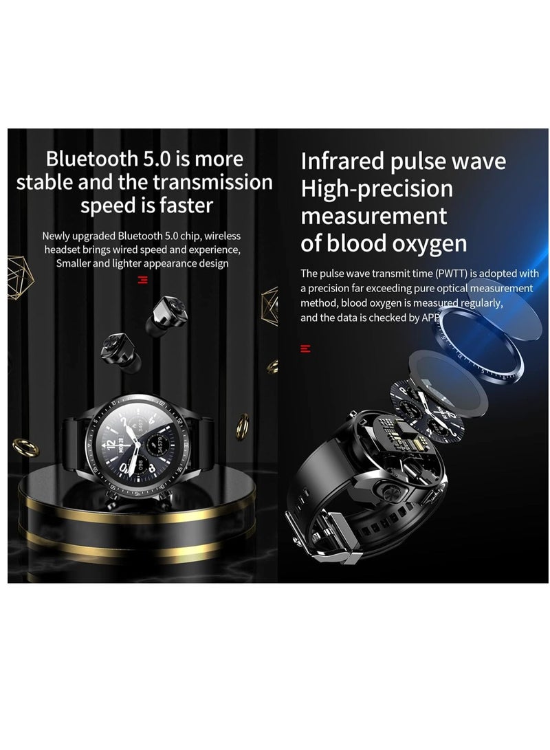 2 in 1 Smart Watch with Earbuds 1.28" Smartwatch TWS HiFi Stereo Wireless Headset Combo Bluetooth Phone Call for Android iOS(Black) - Image 4