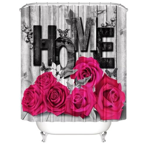 Yddsky Pink Rose Valentines 4 Pcs Shower Curtain Sets Non-Slip Rugs Bath Mat Toilet Cover U Shaped Mat Romantic Pink Bathroom Decor with 12 Hooks Valentines Day Bathroom Set - Image 3