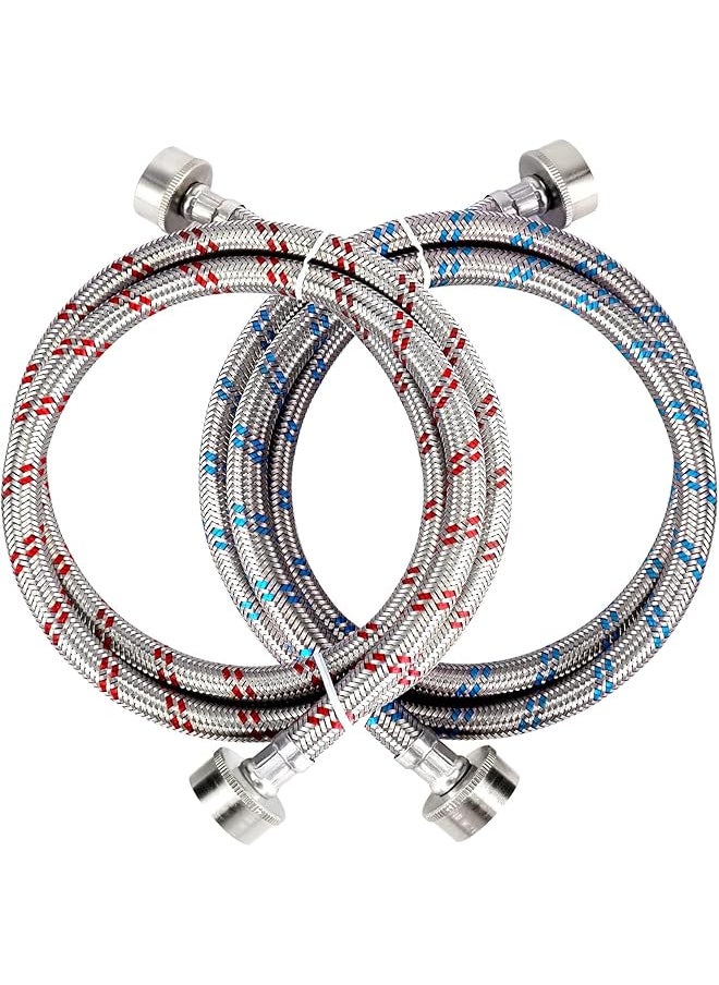 erorex 4Ft Stainless Steel Washing Machine Hoses Burst Proof 2 Pack By Hot And Cold Water Supply Hoses For All Washer  - Image 1