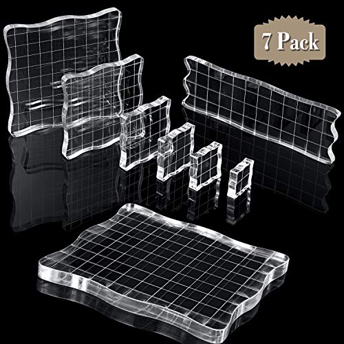 Mudder 7 Pieces Acrylic Stamp Blocks Set Clear Stamping Blocks Tools for Kids with Grid and Grip Scrapbooking Craft Making, Decorative DIY Essential Stamping Tool(Lace Edge) - Image 1