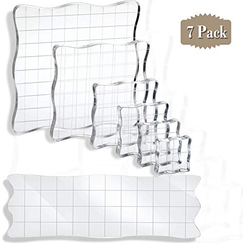 Mudder 7 Pieces Acrylic Stamp Blocks Set Clear Stamping Blocks Tools for Kids with Grid and Grip Scrapbooking Craft Making, Decorative DIY Essential Stamping Tool(Lace Edge) - Image 5