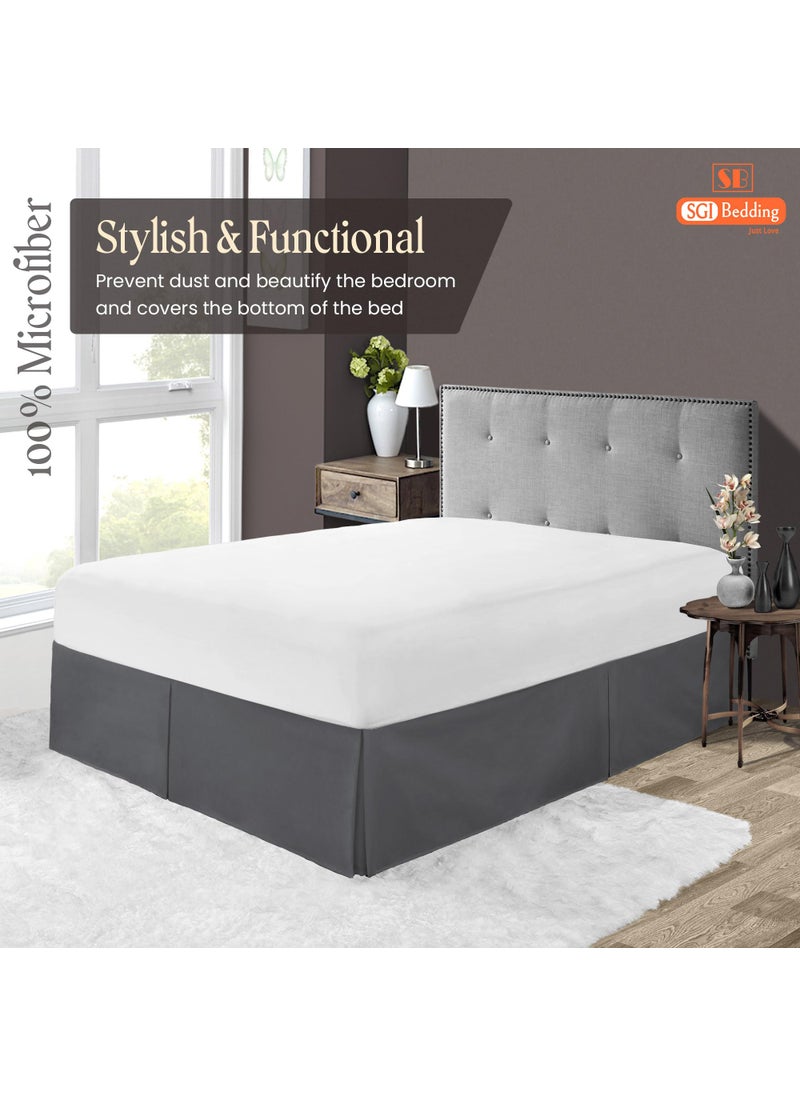 SGI bedding SGI bedding 18 Inch Drop Bed Skirt King Size with Platform to Stay in Place Elegant Pleated Design with Split Corners Wrinkle Resistant Fabric for Modern and Stylish Look - Dark Grey  - Image 2
