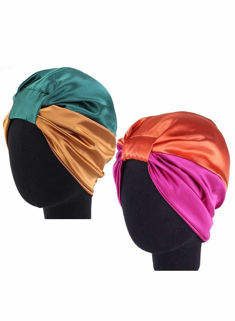 Shower Caps for Women, Satin Reusable Double Layer Protective Hair Caps, Elastic Hem Turban Silk Nightcap Haircare Cap - Image 1