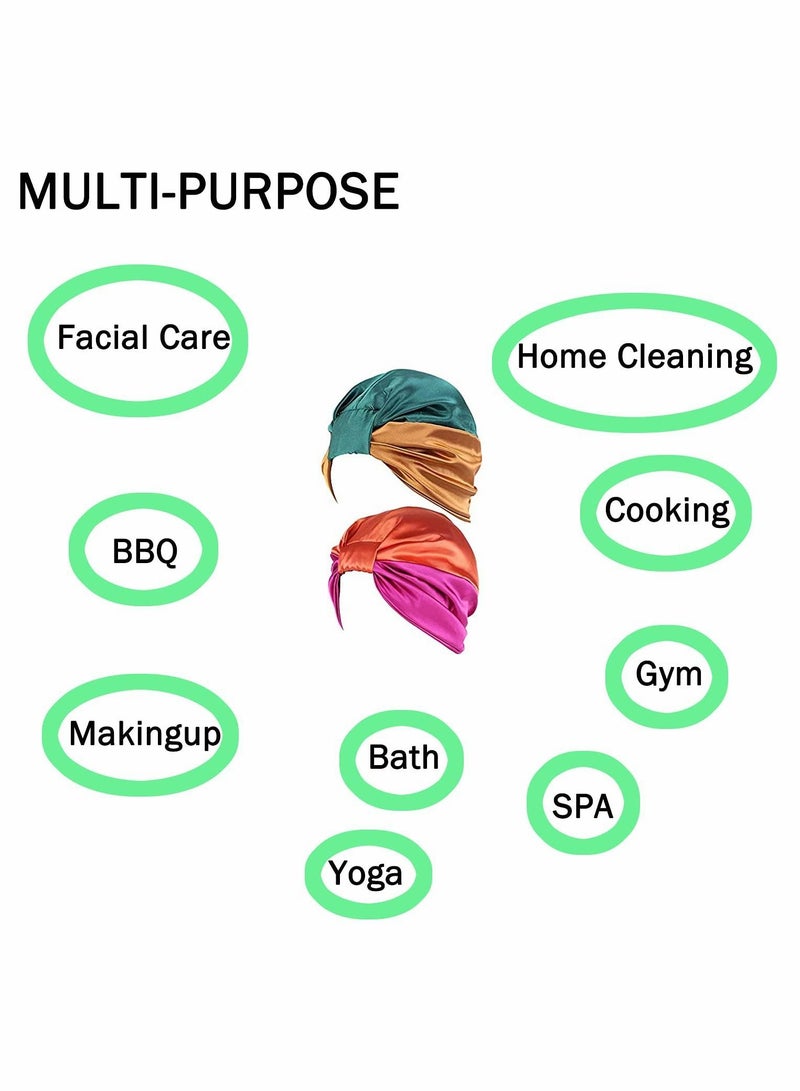 Shower Caps for Women, Satin Reusable Double Layer Protective Hair Caps, Elastic Hem Turban Silk Nightcap Haircare Cap - Image 4