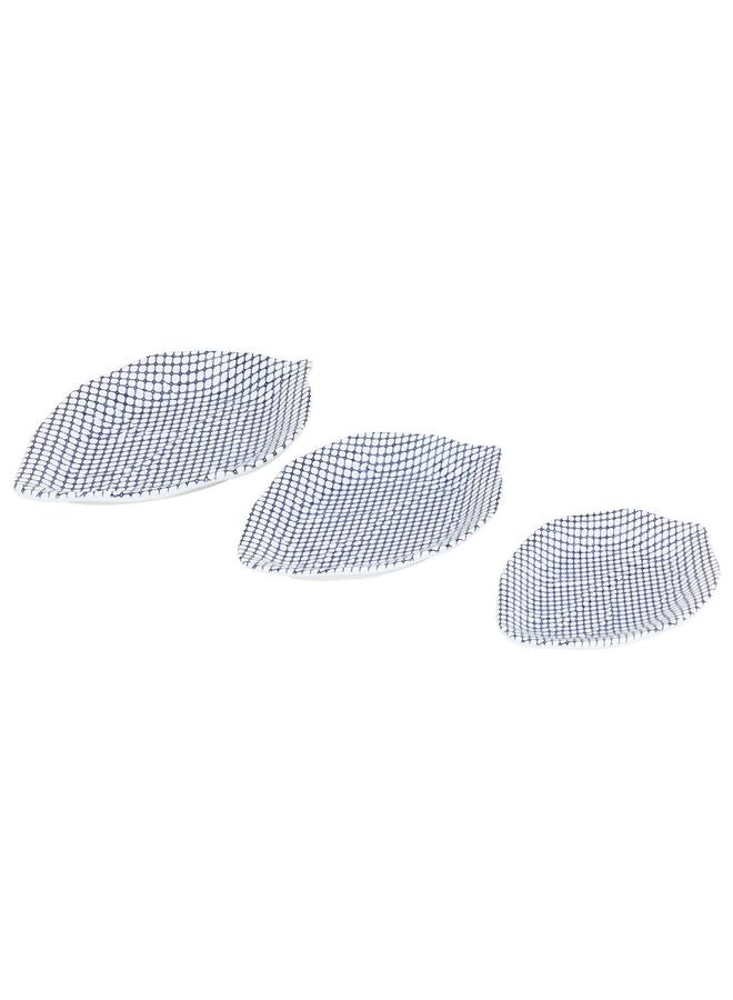 السيف  طقم أطباق تقديم من البورسلين على شكل ورقة شجر مكون من 3 قطع باللون الأبيض - Image 3