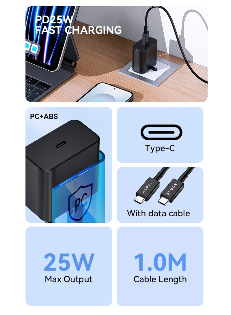 AK KEMCO 25 Watt PD Type C Fast Charger Adaptor with Cable for Samsung Huawei Oppo Vivo Honer Xiomi Oneplus AK 5433 - Image 2