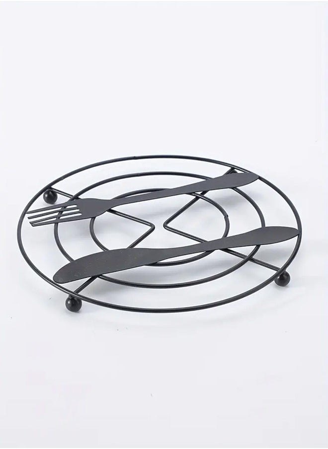 CATANES Knife And Fork Design Heat Insulation Mat Pot Holder 18x18x1.5 Cm Black  - Image 3