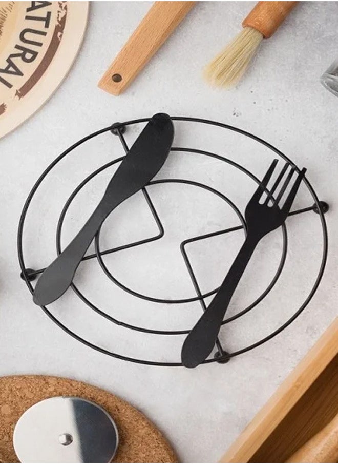 CATANES Knife And Fork Design Heat Insulation Mat Pot Holder 18x18x1.5 Cm Black  - Image 1