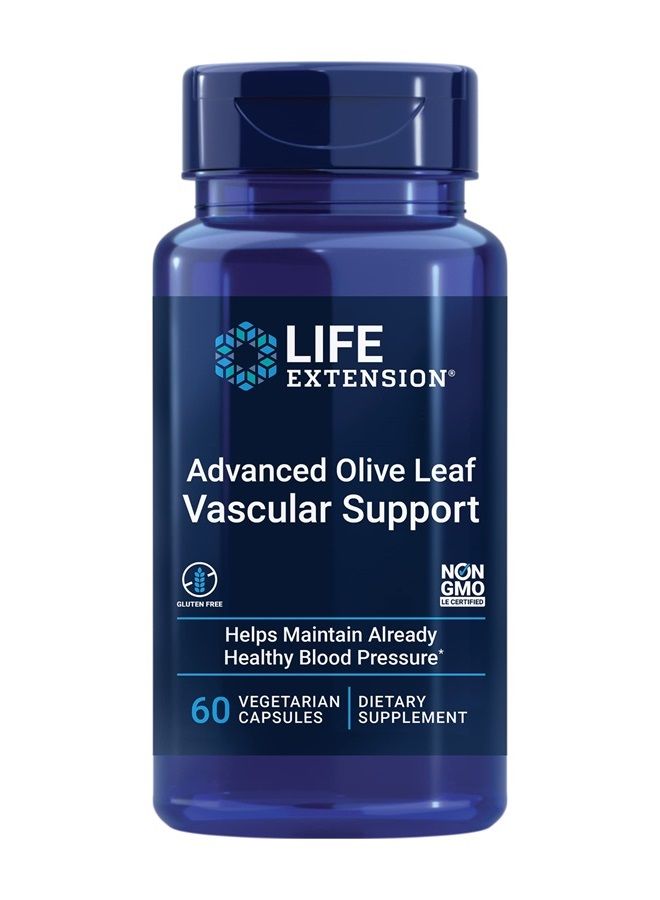 Life Extension Advanced Olive Leaf Vascular Support Promotes Cardiovascular & Circulatory Health – Gluten-Free, Non-GMO, Vegetarian – 60 Vegetarian Capsules - Image 1
