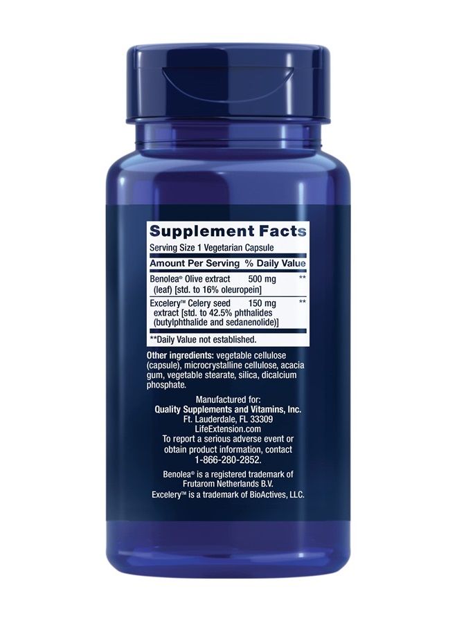 Life Extension Advanced Olive Leaf Vascular Support Promotes Cardiovascular & Circulatory Health – Gluten-Free, Non-GMO, Vegetarian – 60 Vegetarian Capsules - Image 2