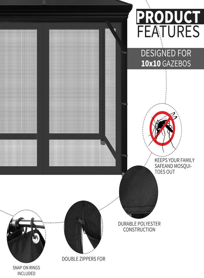 AONEAR Gazebo Universal Replacement Mosquito Netting, 10' x 10' Outdoor Mesh Netting Screen 4-Panel Sidewall with Zipper for Patio, Canopy, Garden and Backyard, Black(Mosquito Net Only) - Image 5