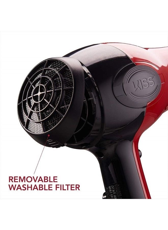 1875 Watt Pro Tourmaline Ceramic Hair Dryer, 3 Heat Settings, 2 Speed Slide Switch, Cool Shot Button, 2 Detangler Combs, 1 Concentrator, 1 Diffuser, Removable Filter Cap & 4 Sectioning Clips
