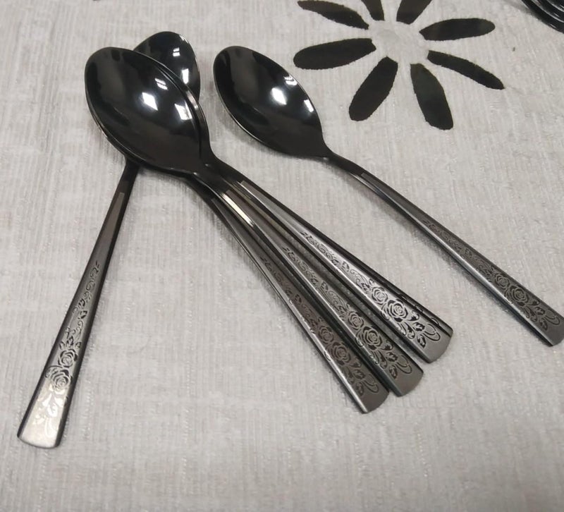 Generic Premium 24-Piece Stainless Steel Cutlery Set, Black Flatware with Silver Stand, 18/10 Grade, Service for 6 .sg - Image 2