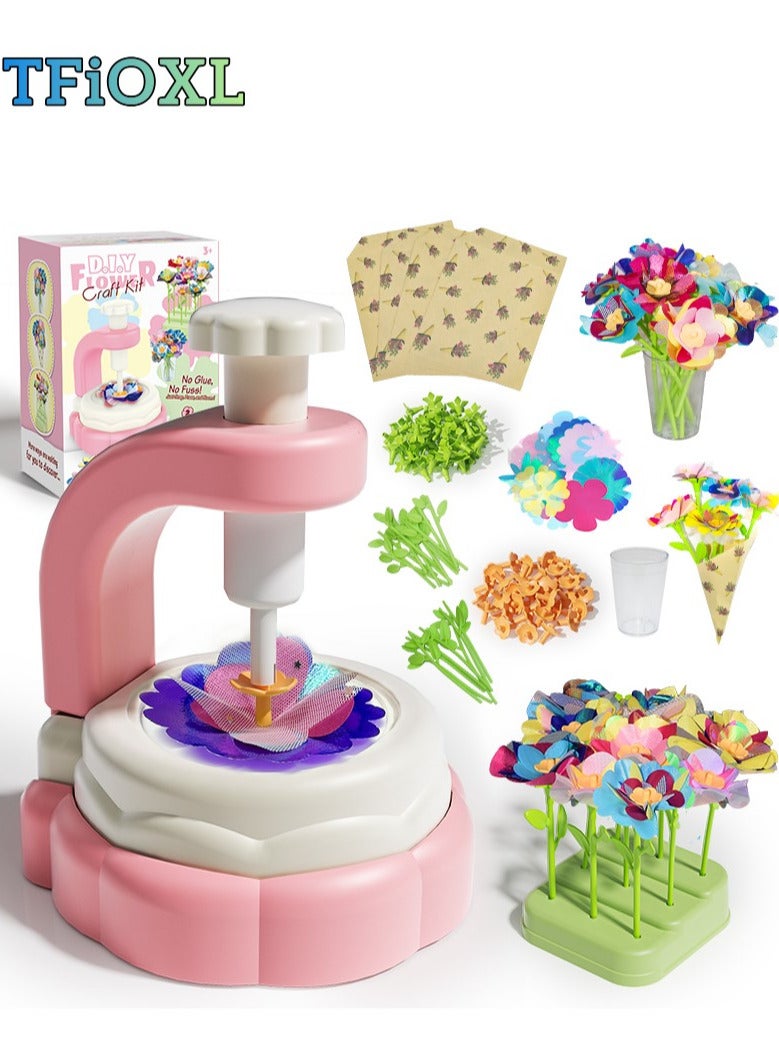 TFiOXL Arts and Crafts Kits for Kids Age 3+, Birthday Gifts for 3+ Year Old Girls, DIY Fabric Flower Bouquet Kit Toys for Kids Activities Holidays Parties - Image 1