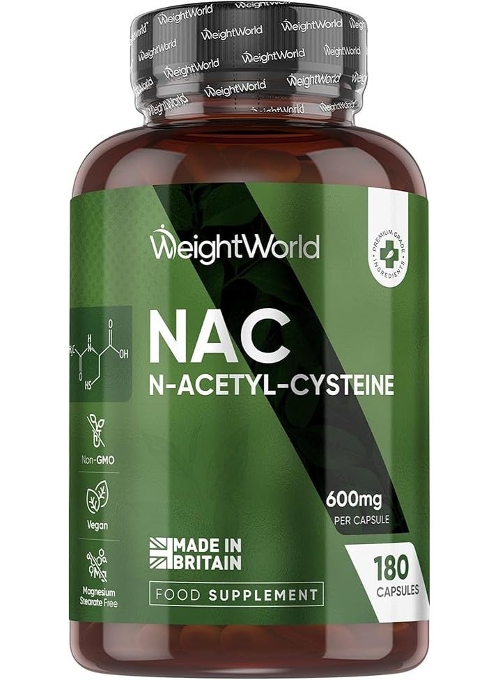 WeightWorld NAC N-Acetyl-Cysteine 600 mg • 180 Capsules • 6 Months Supply • 1 Daily • Liver Detox Support • Antioxidant Boost • Respiratory Health • Immune Support - Image 1