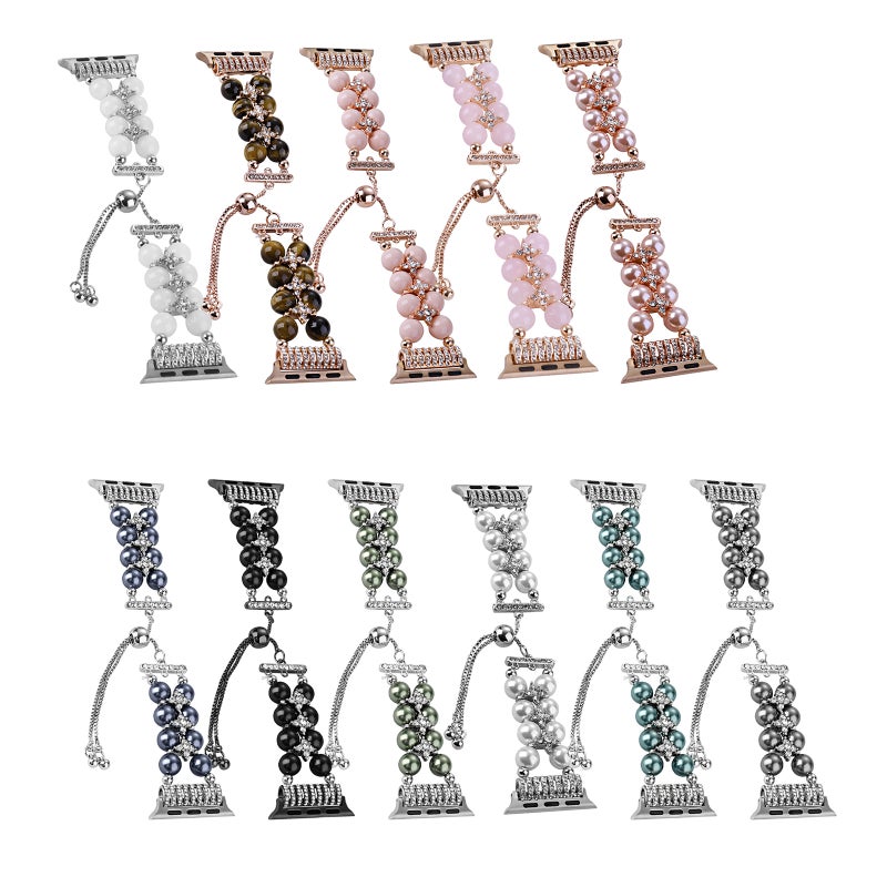 erorex Double Row Beads Telescopic Chain Watch Band For Apple Watch Ultra 49Mm&Watch Ultra 2 49Mm / Series 9&8&7 45Mm / Se 3&Se 2&6&Se&5&4 44Mm / 3&2&1 42Mm(Pearl White) - Image 5