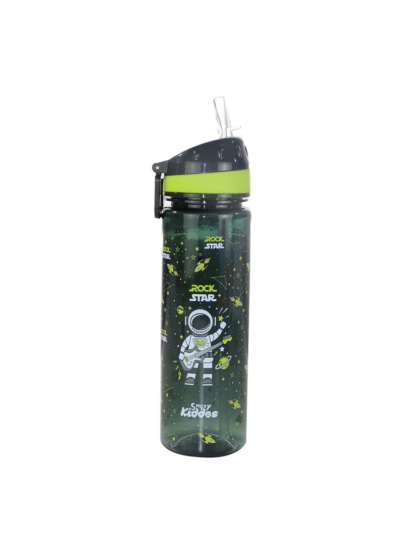 SMILY KIDDOS Smily Kiddos 650ml Straight Water Bottle Nozzle Rockstar Theme Black Kids Water Bottle Dishwasher Safe Water Bottle Leak Proof Flip Top Lid Water Bottle  - Image 3