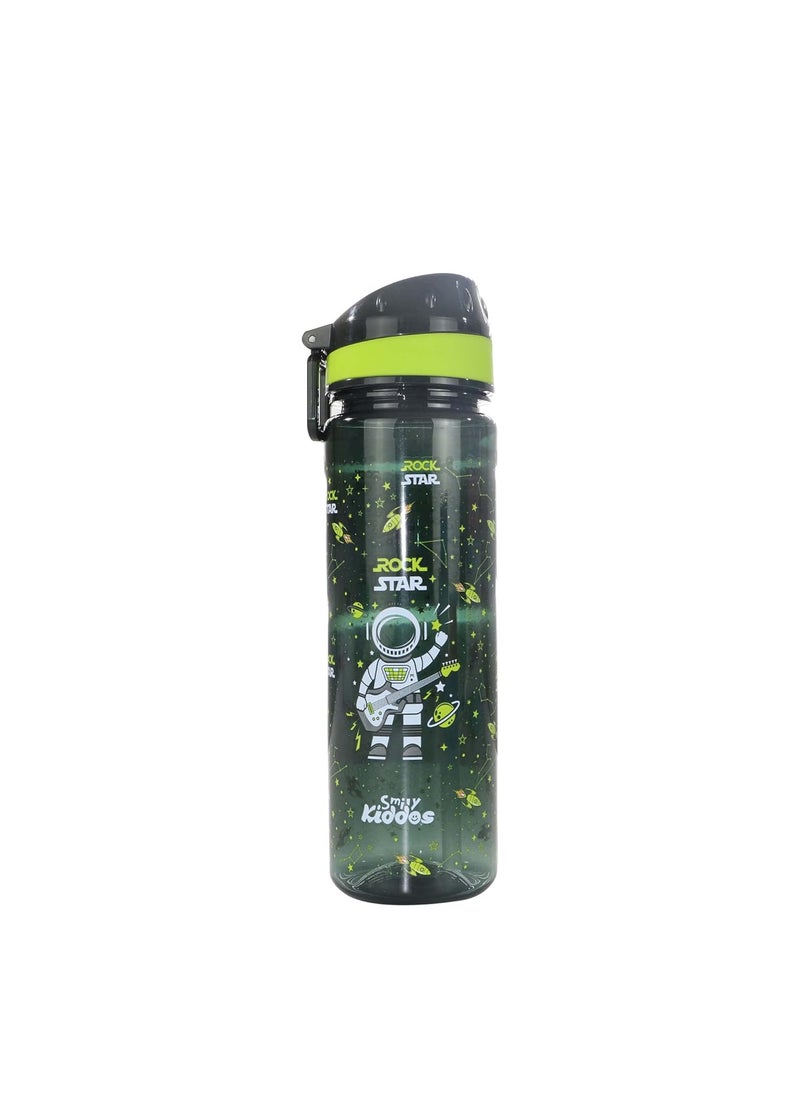 SMILY KIDDOS Smily Kiddos 650ml Straight Water Bottle Nozzle Rockstar Theme Black Kids Water Bottle Dishwasher Safe Water Bottle Leak Proof Flip Top Lid Water Bottle  - Image 1