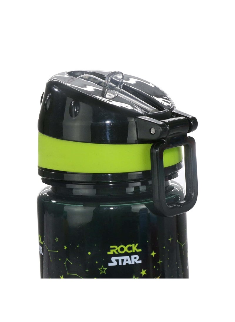 SMILY KIDDOS Smily Kiddos 650ml Straight Water Bottle Nozzle Rockstar Theme Black Kids Water Bottle Dishwasher Safe Water Bottle Leak Proof Flip Top Lid Water Bottle  - Image 2