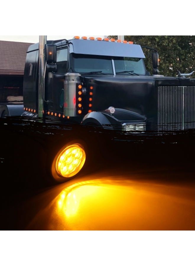 Jamarco 10Pcs 2” Inch Round Led Marker Lights 9 Amber LED Reflectors Clear Lens, 2 Inch Round LED Truck Trailer Clearance Side Marker Lights w/Light Grommets and 2 Prong Trailer Wire Pigtails 12V Waterproof - Image 2