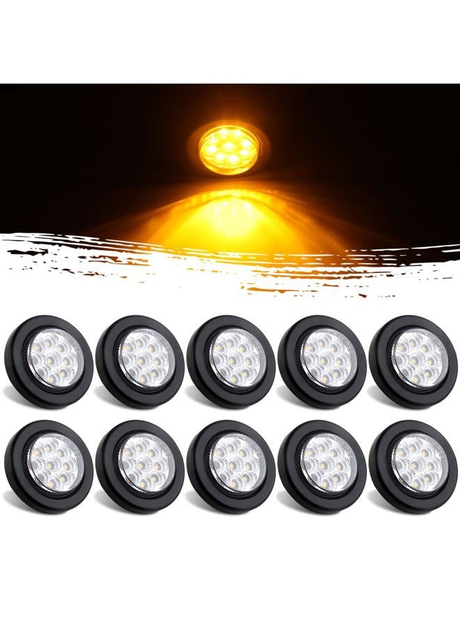 Jamarco 10Pcs 2” Inch Round Led Marker Lights 9 Amber LED Reflectors Clear Lens, 2 Inch Round LED Truck Trailer Clearance Side Marker Lights w/Light Grommets and 2 Prong Trailer Wire Pigtails 12V Waterproof - Image 1