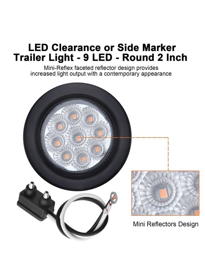 Jamarco 10Pcs 2” Inch Round Led Marker Lights 9 Amber LED Reflectors Clear Lens, 2 Inch Round LED Truck Trailer Clearance Side Marker Lights w/Light Grommets and 2 Prong Trailer Wire Pigtails 12V Waterproof - Image 4