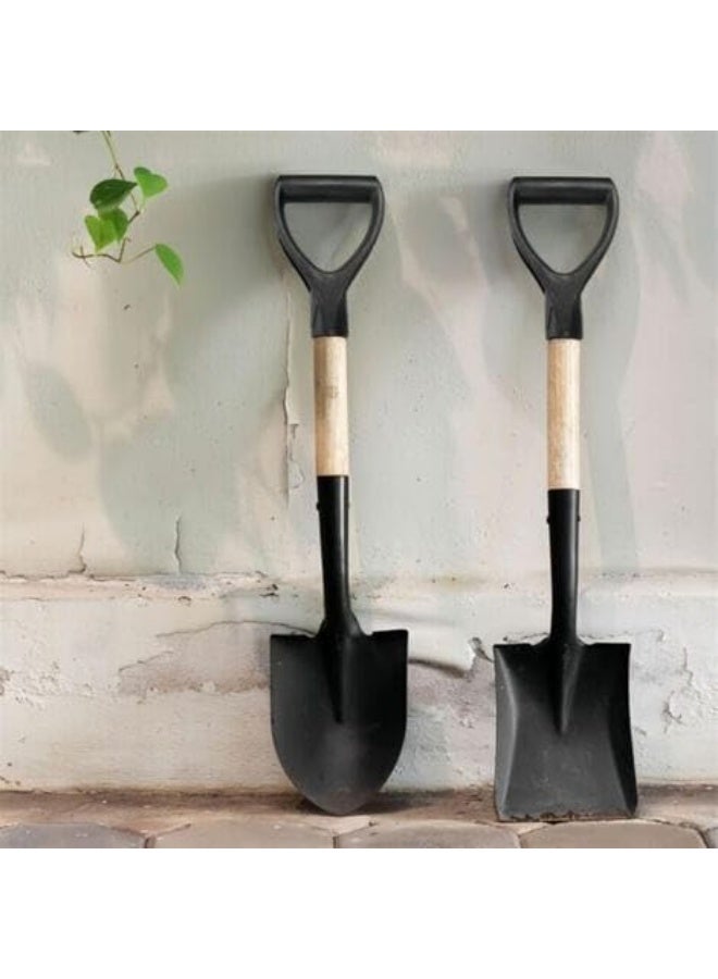 Digging Shovel Set, Black Metal Head, Ergonomic Wooden Handle, Square and Tapered Shovel with D Handle, 2 Pieces - Image 1