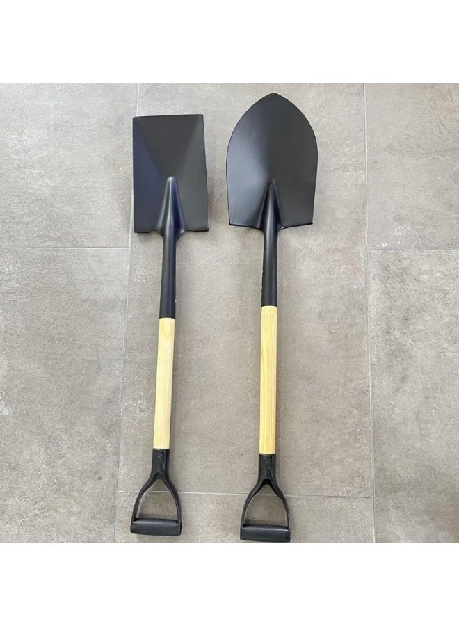 Digging Shovel Set, Black Metal Head, Ergonomic Wooden Handle, Square and Tapered Shovel with D Handle, 2 Pieces - Image 2