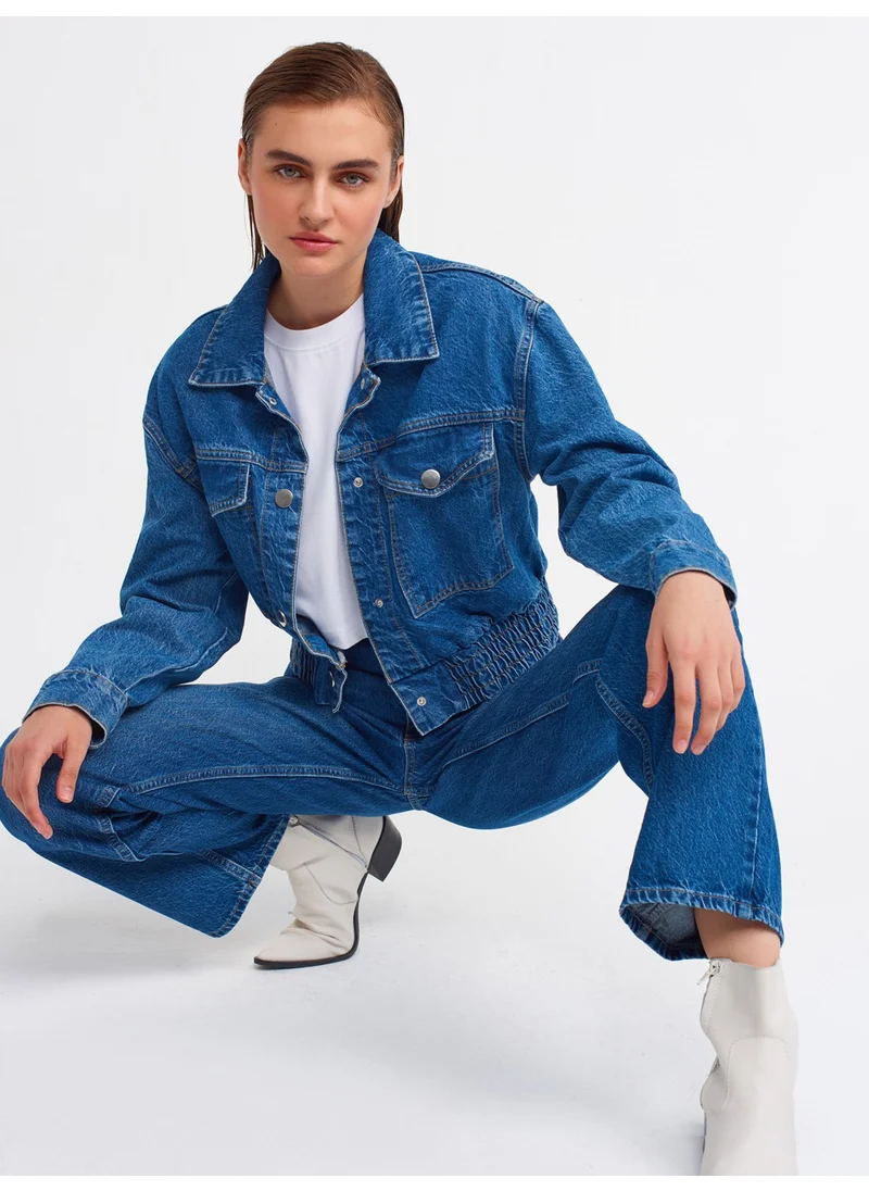 Dilvin 65306 Elastic Bottom Denim Coat-Blue