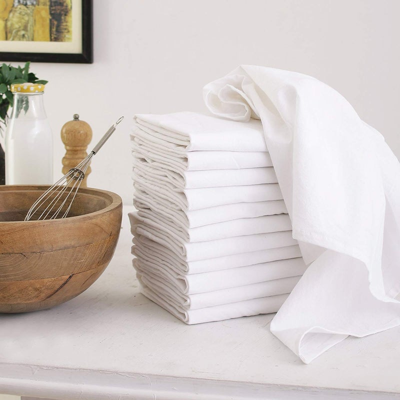 DG Collections 100 Cotton Flour Sack Towels for Kitchen Set of 12 27 x 27 Inches Multiuse Highly Absorbent Floursack Towels for Embroidery and Print  White