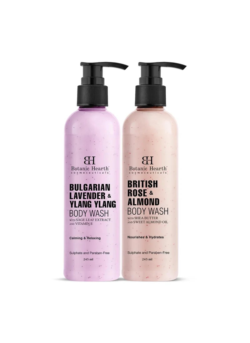 Botanic Hearth Botanic Hearth British Rose & Almond Body Wash and Bulgarian Lavender & 
Ylang Ylang Body Wash (Pack of 2) for Men and Women