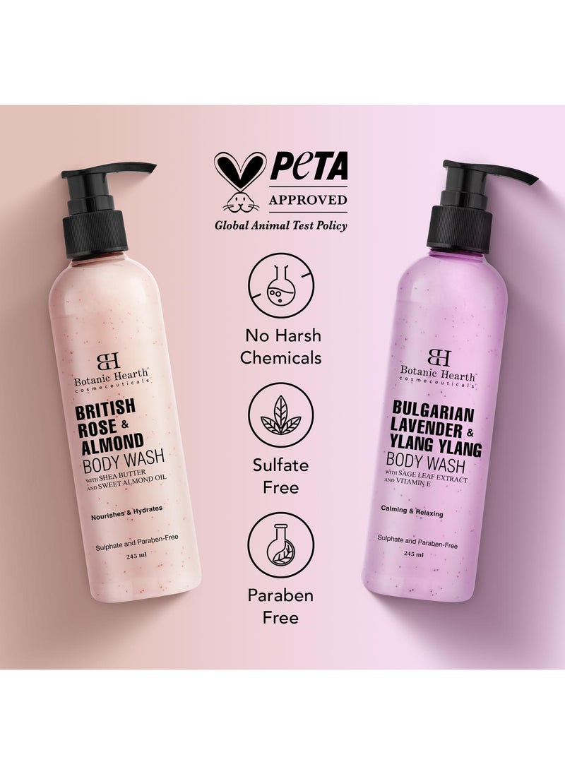 Botanic Hearth - Botanic Hearth British Rose & Almond Body Wash and Bulgarian Lavender & 
Ylang Ylang Body Wash (Pack of 2) for Men and Women - Image 1