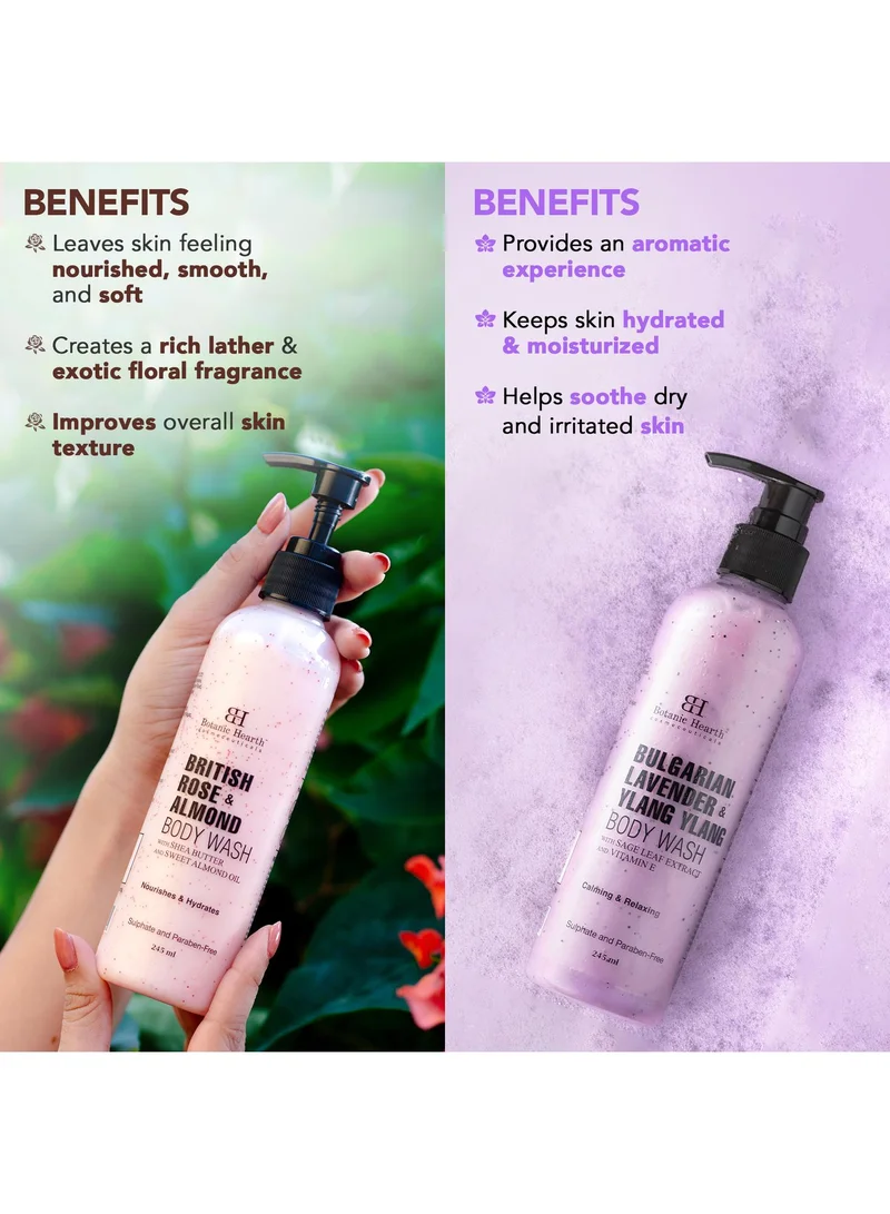 Botanic Hearth Botanic Hearth British Rose & Almond Body Wash and Bulgarian Lavender & 
Ylang Ylang Body Wash (Pack of 2) for Men and Women